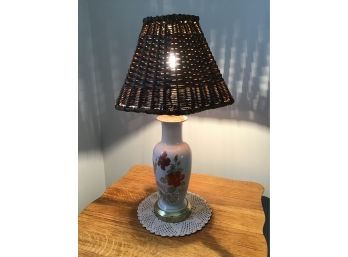 Floral White Table Lamp With Woven Lamp Shade