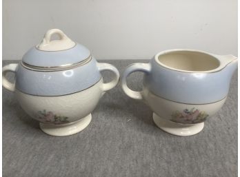 Blue And White Floral Sugar And Creamer Set