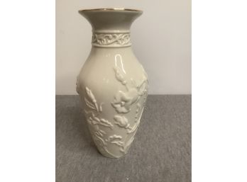 White Floral Vase With Gold Trim