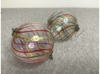 Round Glass Pink And Gold And Green And Gold Ornaments