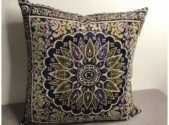 Large Throw Pillow Purple Green Mustard White Blue