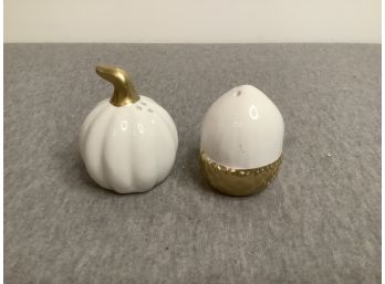 White And Gold Pumpkin And Nut Salt And Pepper Shakers