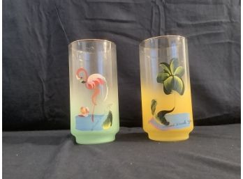 Bright Colored Hand Painted Miami Beach Souvenir Glasses