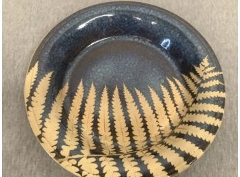 Blue And Tan Leaf Pottery Dish