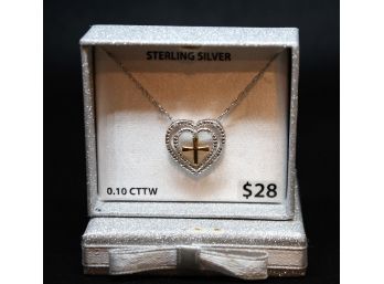 New Sterling Silver & 0.10 CTTW Diamond Heart Necklace