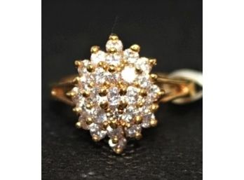 New 14K Gold Plated Cubic Zirconia Very Pretty Ladies Cocktail Cluster Ring - Size 6