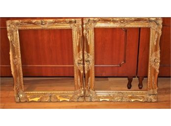 Pair Of Two Wood Painted Gold Ornate Picture Frames W/16' X 20' Opening