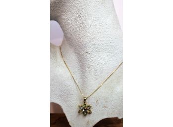 Adorable Ladies Sterling Silver 925 Gold Plated Box Chain W/Multi Colored Stone Flower Pendant