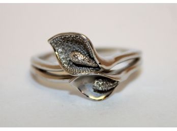Pretty Signed Sterling Silver 925 & Diamond Calla Lily Ladies Ring Size 7