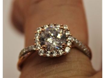 New Ladies CZ & Sterling Silver & Rose Gold Plated 1 Carat Engagement Ring -Size 7