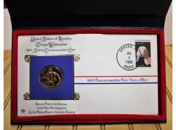 1982 United States George Washington 90% Silver Commemorative Coin Spec Collector's Edition 24K Gold Electroplated
