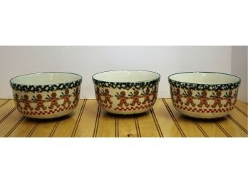 Three Tienshan Folkcraft Sponge Paint Holiday GINGER BREAD Cereal/Soup Bowls