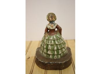 Antique Southern Belle, Victorian Lady Cast Painted 5 3/4' Doorstop Figurine