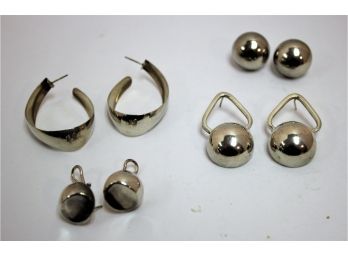 Four Retro Pairs Of Ladies Sterling Silver 925 Pierced Earrings