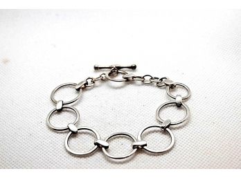 Vintage Sterling Silver 925 Italy Ladies Round Link Bracelet W/Toggle Clasp