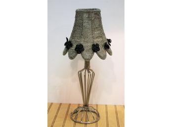 Silver Tone Metal Tall Votive/Tealight Candle Lamp With Silver & Black Seed Bead Shade