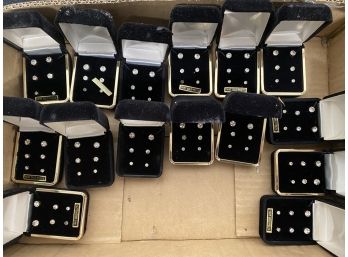 Tray Of (15) Boxed Sets CZ Earrings With 14 K Gold Posts