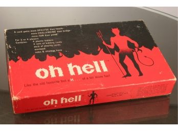 Vintage  OH HELL Card Bidding Game By Cadaco Inc  -  Black And Red Devil Box