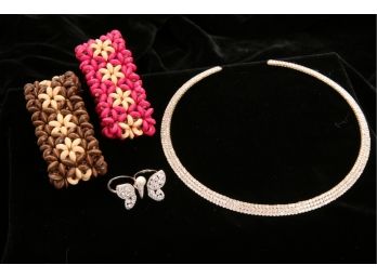 Costume Jewelry Lot - 1 Necklaces, 2 Bracelets And 1 Ring