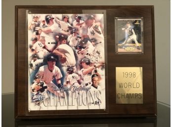 1998 New York Yankees World Champions Plaque W/David Cone Baseball Card