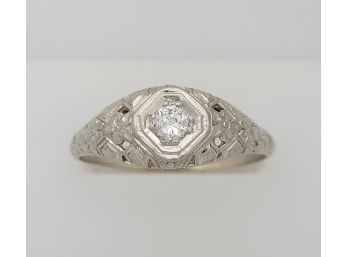 Antique 18k White Gold 1/3 Carat Diamond Ring Size 12