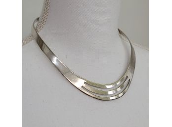 Hand Crafted Sterling Silver Form Fitting Curved Choker Necklace
