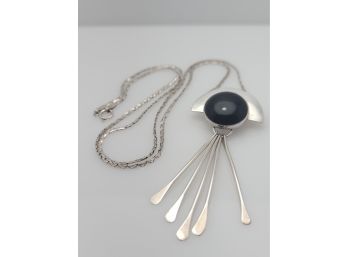 Handcrafted Sterling Silver Black Onyx Contemporary Pendant On Sterling Chain