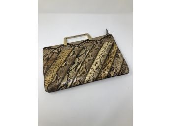 Vintage Bags By Veron Snakeskin And Brass Clutch