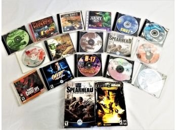 16 Action/Battle PC Video Game Discs: Alien Vs Predator, SWAT, Spearhead, Covert Ops, 007 Nightfire