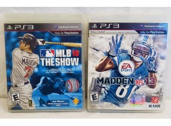 Two PlayStation 3 Video Games PS3: Madden NFL 13 & MLB 10 The Show