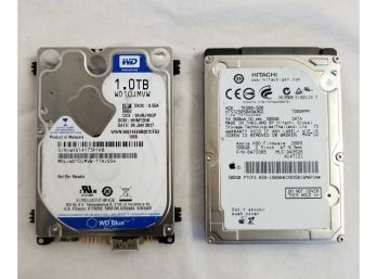 Two Laptop Hard Drives: Western Digital 1 TB & Hitachi 500GB