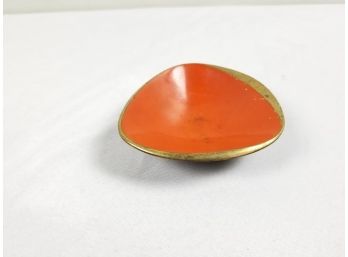 Mid-century Orange Enamel Steel Ashtray - Made In Israel