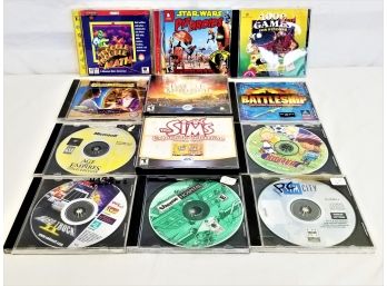 12 Kid's PC Video Game Discs: Battleship, Star Wars Pit Droids, Backyard Soccer, The Sims