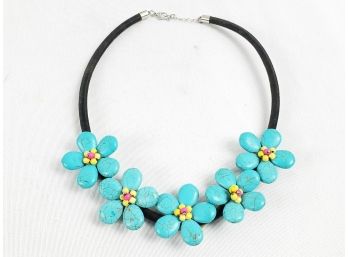 Vintage Hippie Turquoise Flower Choker Necklace