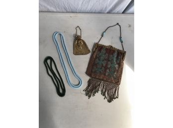 Vintage- Two Necklaces , Beaded Bag & Mesh Bag