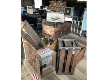 Large Lot Of Vintage Crates & Wooden Boxes