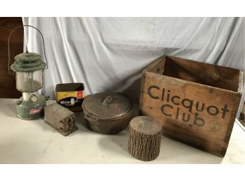 Cool Country Lot Including A Coleman Lantern & Clicquot Club Crate
