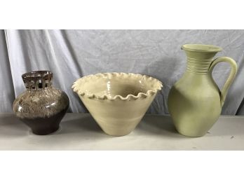 Three Pieces Of Pottery Including Evangeline Pottery From Canada
