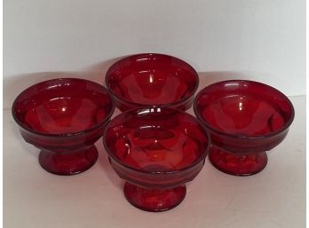 Set Of Four (4)  Vintage Ruby Red Sherbert Glasses