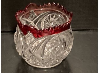 Vintage Flashed Cranberry Glass Candy Dish
