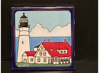 Vintage Besheer Art Tile Portland Head Light Maine Made In USA ($17.95)
