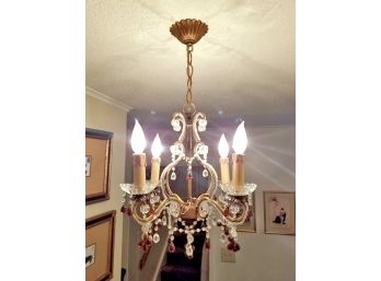 Brass And Italian Crystal Chandelier