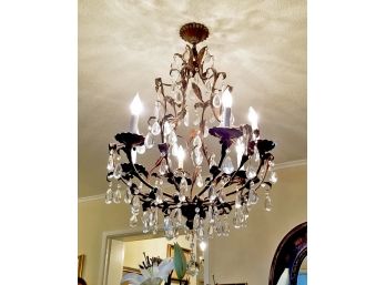 Large Brass And Italian Crystal Chandelier
