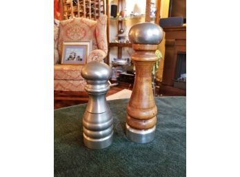 Wood And Stainless Salt And Pepper Shakers