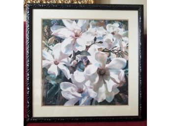Floral Print In Black Lacquer Frame
