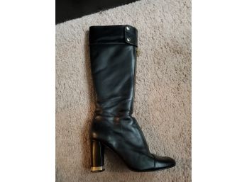 Ladies' Black Leather With Gold Accent Boots