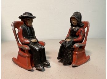 Pair Of Pilgrims In Rocking Chairs Figurines