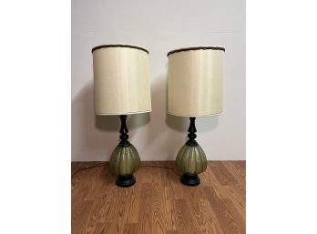 Pair Of Decorative Green / Black Table Lamps