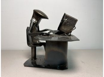 Railroad Tie Playing The Piano Recycled Metal Art Sculpture