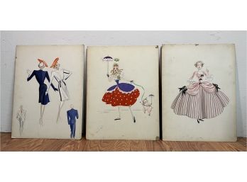 Set Of Three Mid Century Fashion Illustrations - Unknown Artist